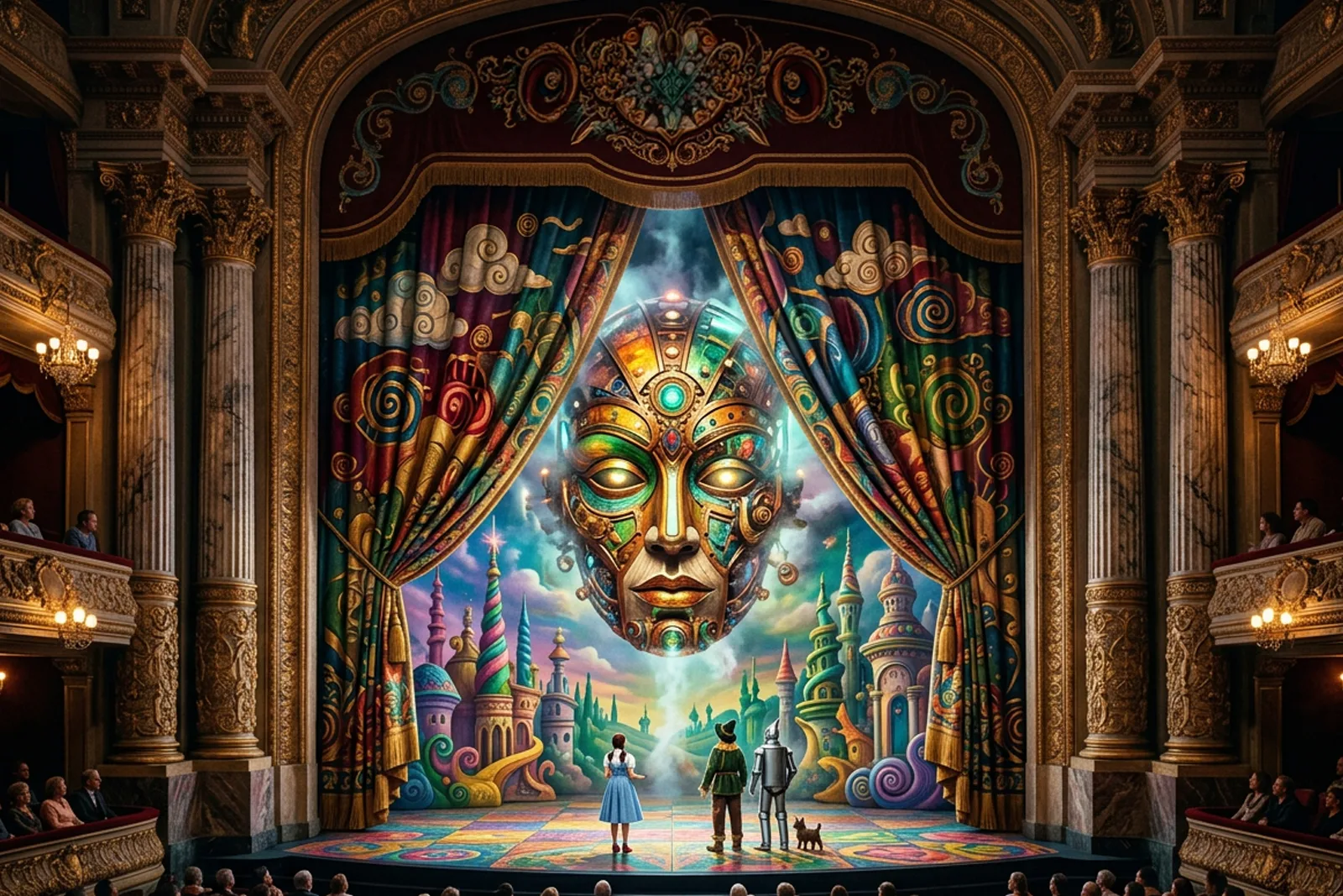 Ilustración conceptual que contrasta la percepción mágica de la Inteligencia Artificial con la realidad de los centros de datos e infraestructuras de servidores en la nube